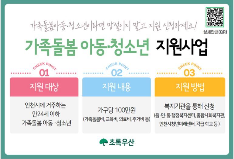 -인천시-초록우산 후원, 가족돌봄 아동,청소년 맞춤형 통합지원 안내