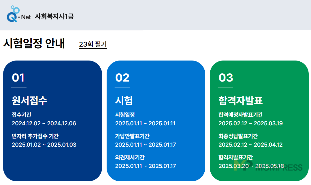 2025년 사회복지사 1급 시행일정 나와